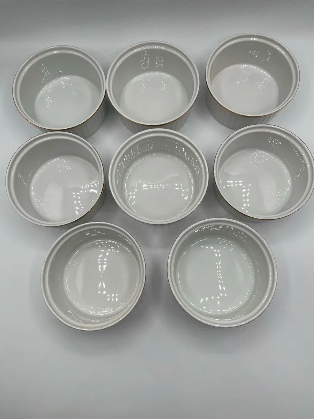 Vintage White Porcelain Ramekin with Gold Rim - Set of 8